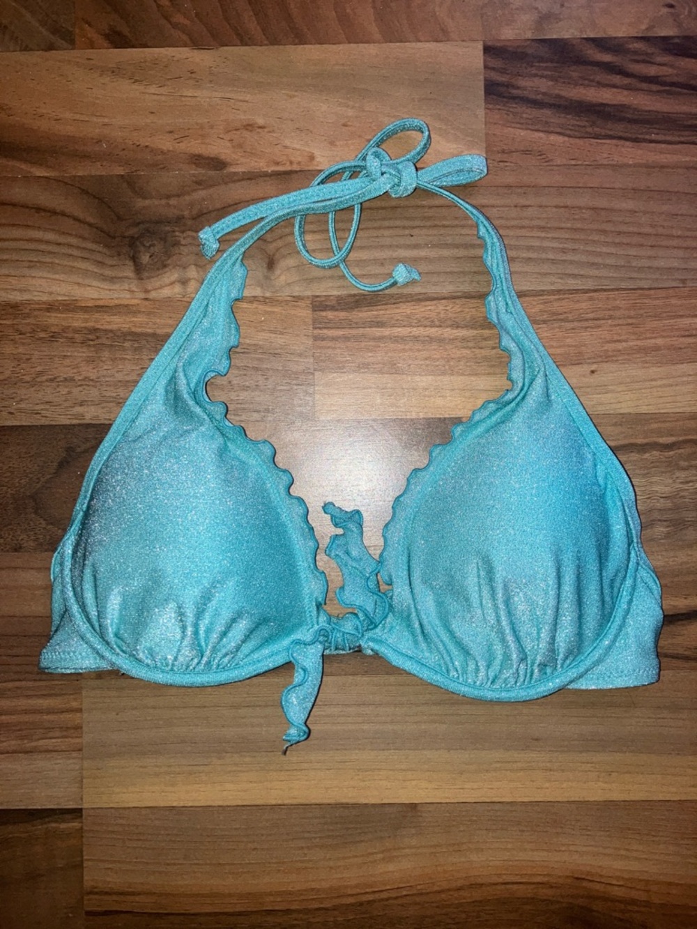 Victoria’s Secret Aqua Shimmer Mermaidcore Triangle Halter bikini swim top 32C